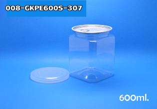 กระป๋องพลาสติก (PET) ฝาดึง เปิดง่าย ขนาด 600 ml ทรงสี่เหลี่ยม 008-GKPE600S-307