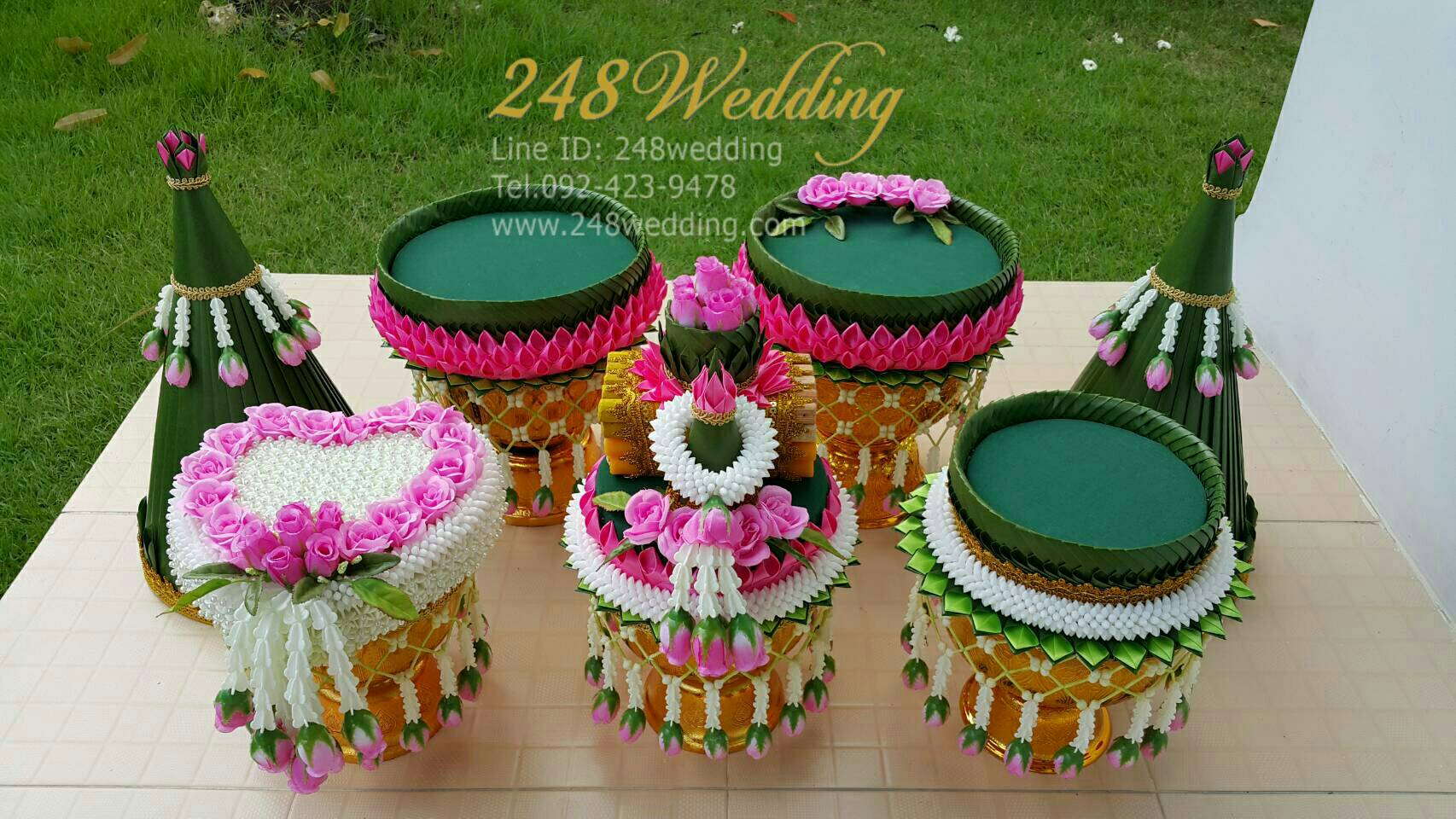 (แบบซื้อ) พานขันหมากเอกประดิษฐ์ (สีชมพู)