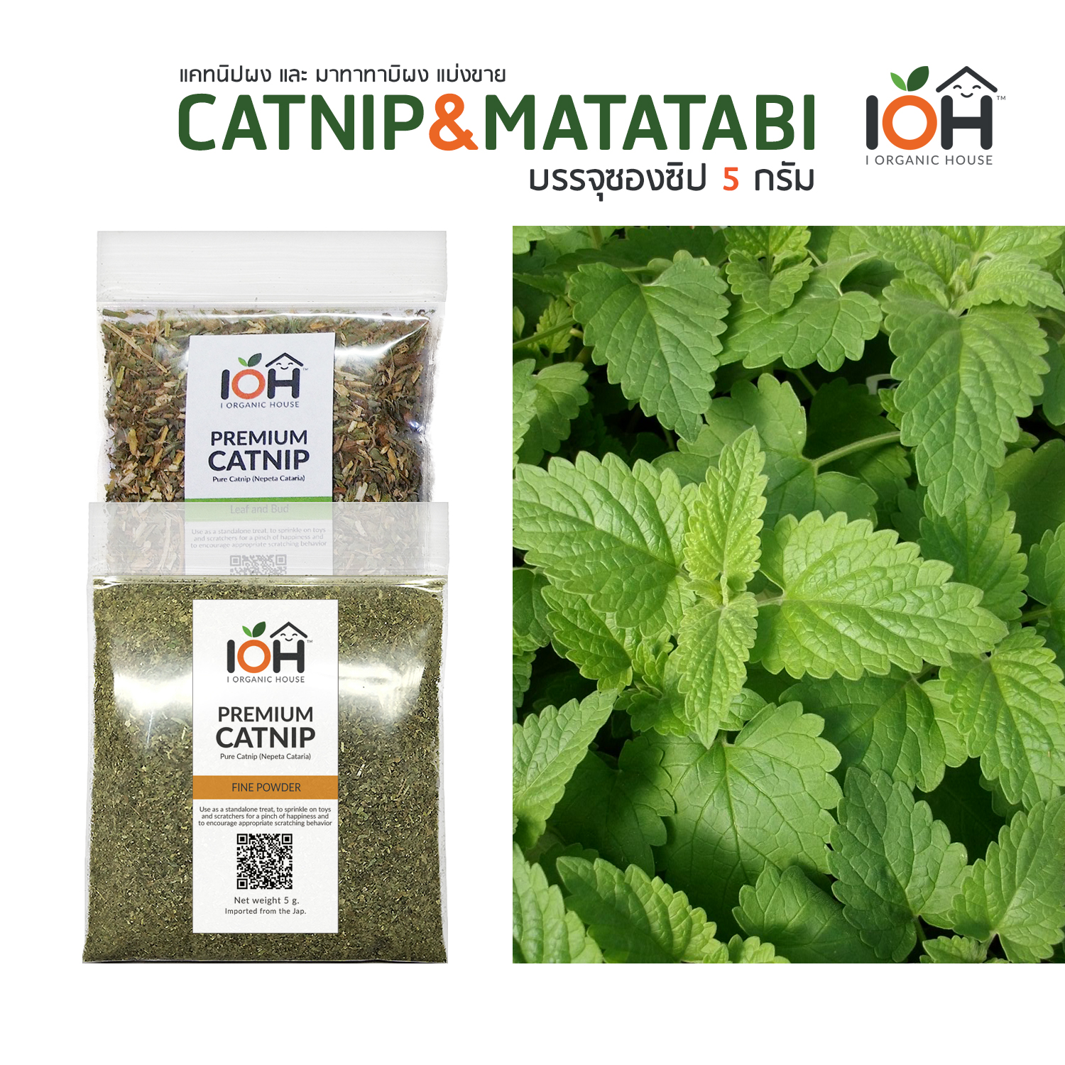 IOH Premium Catnip & Matatabi ผงแคทนิป & ผงมาทาทาบิ ของแท้ 100% สำหรับโรยปลาแคทนิป โรยของเล่นแมว ขนาด 5g