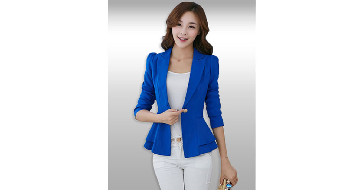 เสื้อสูทผู้หญิงแขนยาวสีน้ำเงินเอวระบาย 6 ไซส รหัส2212