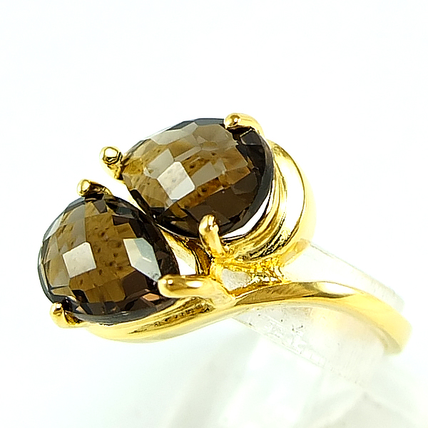 แหวนเงินแท้ราคาถูกชุบทองคำขาว พลอยแท้สโมกกี้ควอทซ์ 5.20 กะรัต งานประณีตสวยงาม สั่งผลิตค่ะ