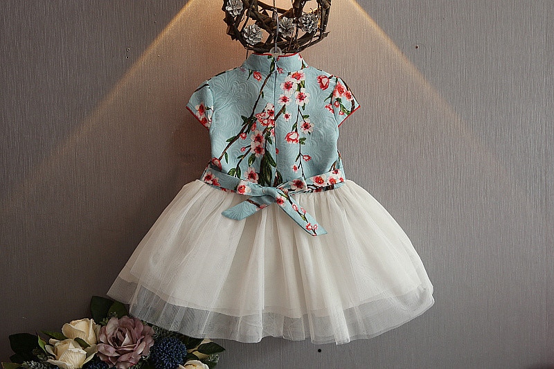 F ชุดจีน กี่เพ้า เด็กเล็ก สีฟ้า,สีชมพู