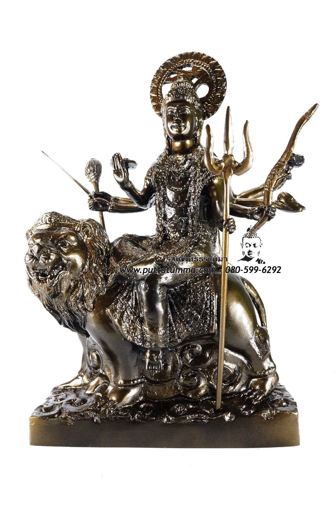 พระแม่อุมาเทวี ปางกาตยานี ทรงปราบมหิษาสูร (ทุรคา) เนื้อโลหะ ขนาด 5 นิ้ว สูง 13 นิ้ว