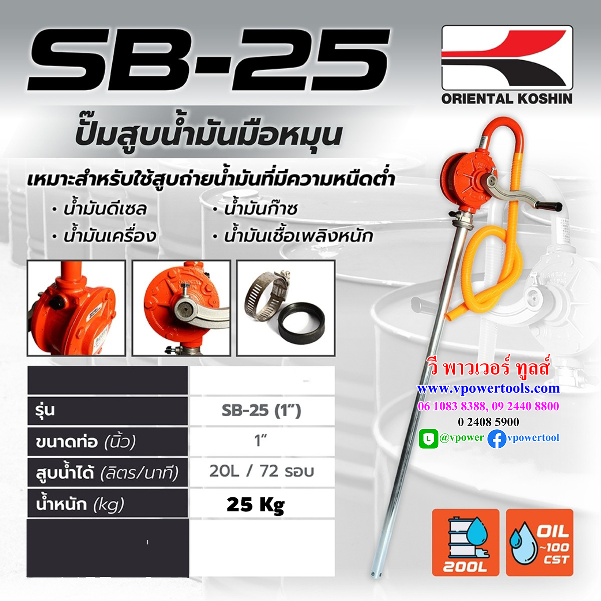 KOSHIN SB-25 ปั๊มสูบน้ำมันมือหมุน ท่อ 1"