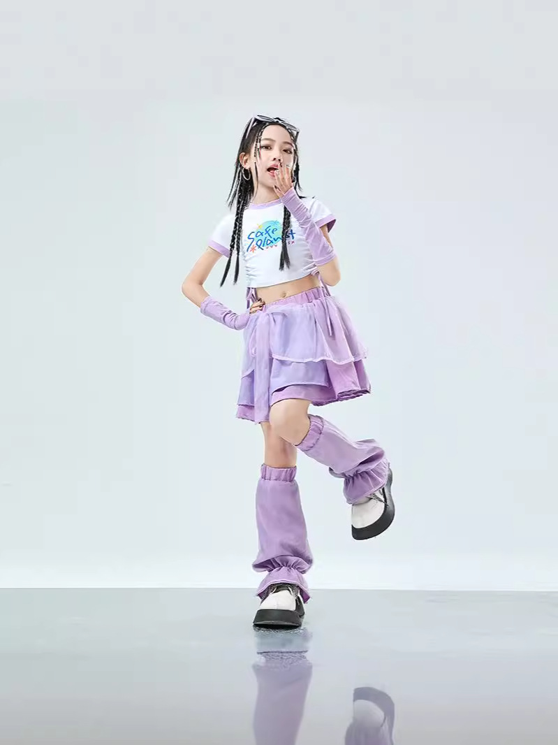 ชุดเต้น เซ็ตม่วง เสื้อแขนสั้น+กระโปรงระบาย**สินค้าเปิดจอง