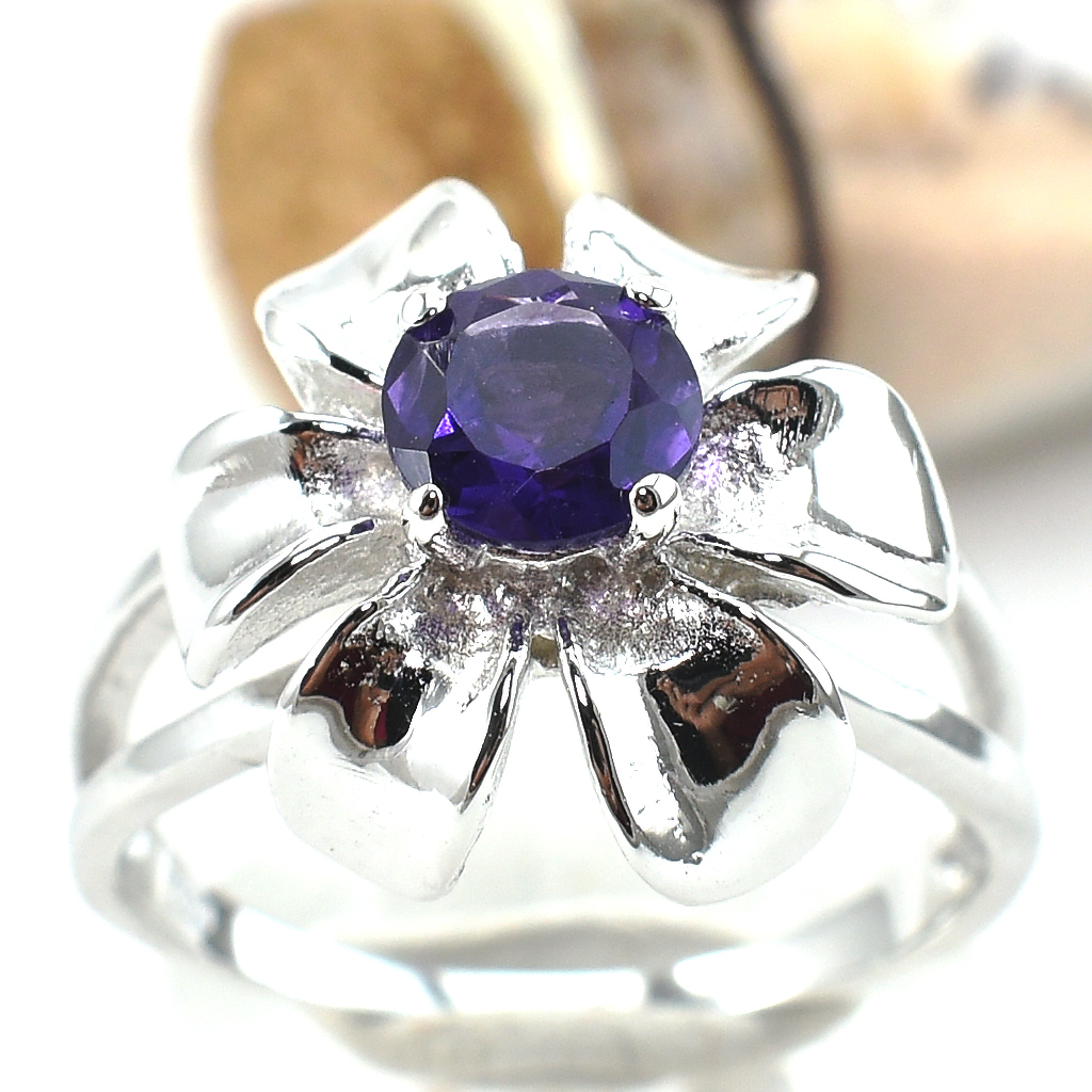 แหวนเงินแท้ราคาถูกชุบทองคำขาว แอมิทิสต์แท้ 0.50 กะรัต งานประณีตสวยงาม สั่งผลิตค่ะ