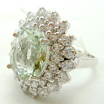 แหวนเงินแท้ราคาถูกชุบทองคำขาว กรีนแอมิทิสต์แท้ 4.80 กะรัต เพชรCZ 1.62 กะรัต งานประณีตสวยงาม สั่งผลิตค่ะ