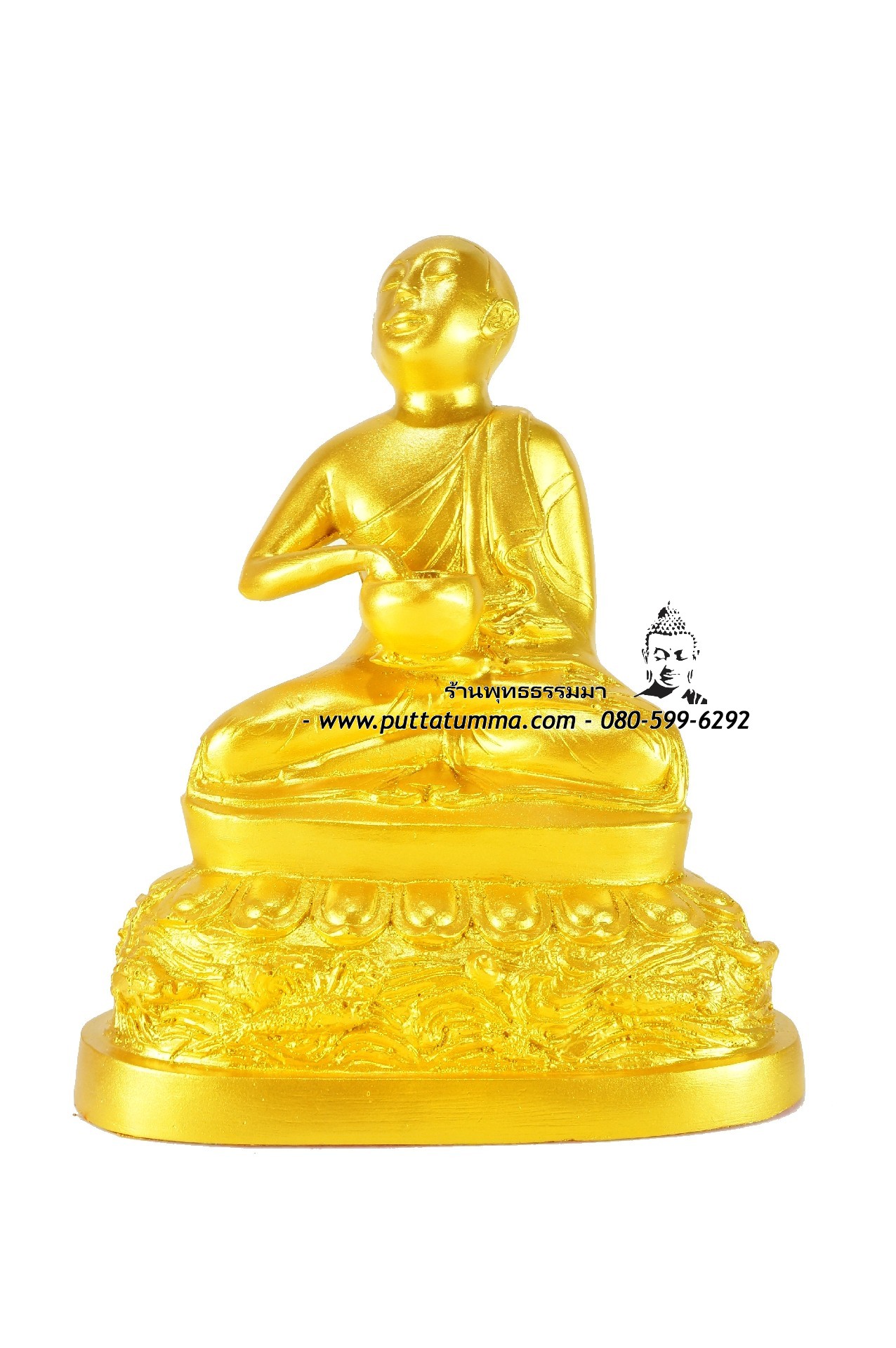 พระอุปคุต ปางจกบาตร ( ปางฉันอาหาร) สีทอง เนื้อเรซิ่น ขนาด 5 นิ้ว สูง 7 นิ้ว
