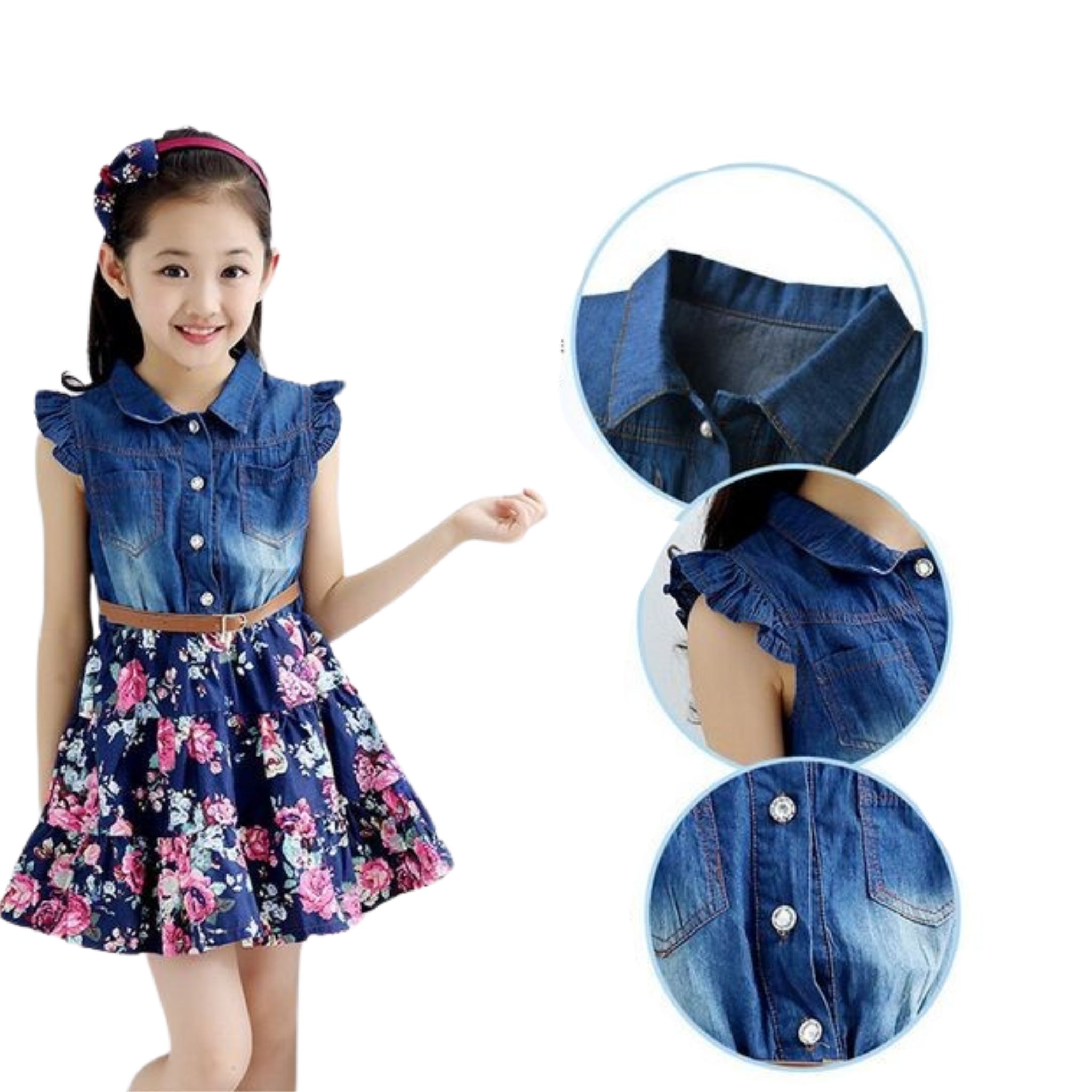 พร้อมส่ง ชุดเด็ก ชุดเซ็ต เดรสแขนยาว+เอี้ยมยีนส์ เอี๊ยมเด็ก