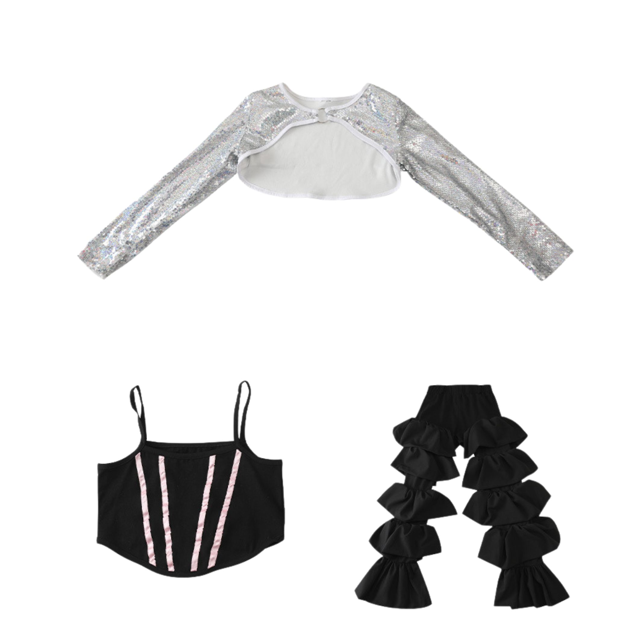 พร้อมส่ง ****ชุดเต้น ชุดแดนซ์ เสื้อแขนยาว+ตัวในสีขาว+กางเกงขายาวสีดำ