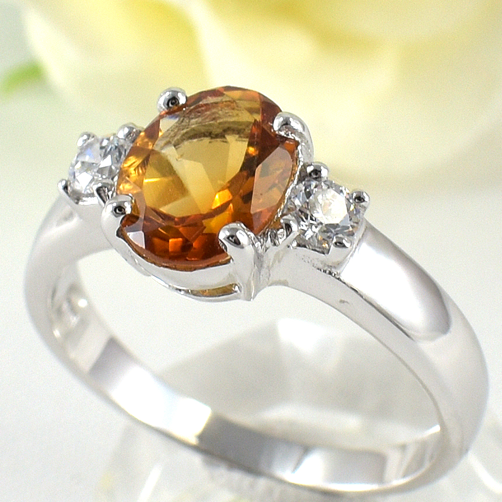 แหวนเงินแท้ราคาถูกชุบทองคำขาว ซิทรินแท้ 1.65 กะรัต เพชรCZ 0.20 กะรัต งานประณีตสวยงาม สั่งผลิตค่ะ