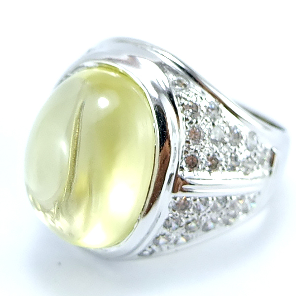 แหวนเงินแท้ราคาถูกชุบทองคำขาว พลอยแท้เลมอนควอทซ์ 19.35 กะรัต เพชรCZ 0.72 กะรัต งานประณีตสวยงาม สั่งผลิตค่ะ