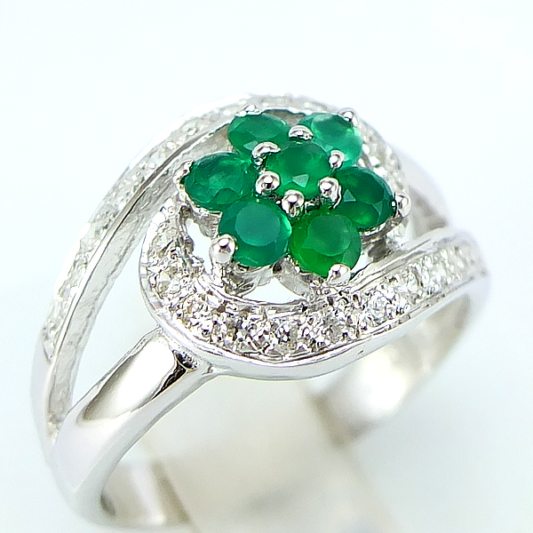 แหวนเงินแท้ราคาถูกชุบทองคำขาว พลอยแท้กรีนอะเกท 0.42 กะรัต เพชรCZ 0.24 กะรัต งานประณีตสวยงาม สั่งผลิตค่ะ