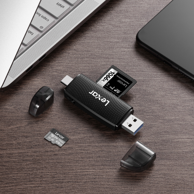 Card Reader Dual-Slot รองรับ SD และ Micro SD Card เชื่อมต่อได้ 2 หัว ทั้ง USB-A และ USB-C by Lexar
