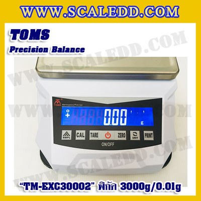 เครื่องชั่งดิจิตอล ทศนิยม 2 ตำแหน่ง รุ่น TM-EXC30002 พิกัด 3000g x 0.01g เครื่องชั่งละเอียดสูง3000g เครื่องชั่งน้ำหนัก3000g ตาชั่ง3000กรัม ตาชั่งดิจิตอล3000กรัม พิกัดน้ำหนัก 3000g ความละเอียด 0.01g ยี่ห้อ TOMS รุ่น TM-EXC30002
