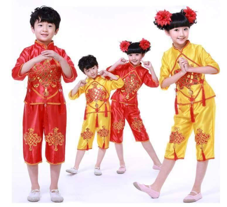ชุดฮ่องเต้ เด็กผู้หญิงขลิบแดงสีเหลือง