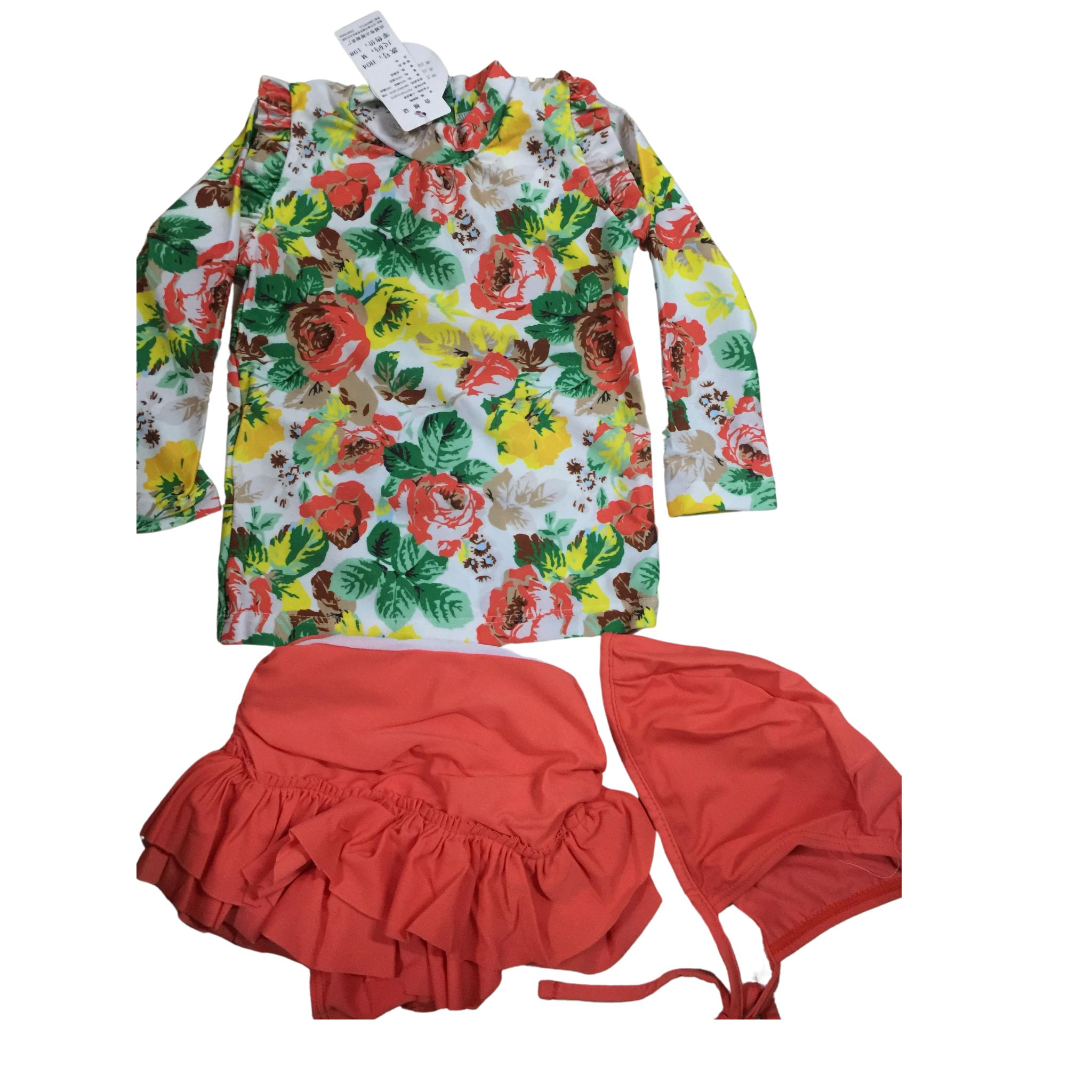 สินค้าพร้อมส่ง ชุดว่ายน้ำ เด็กหญิง เซ็ต 3 ชิ้น สไตล์ลายดอก