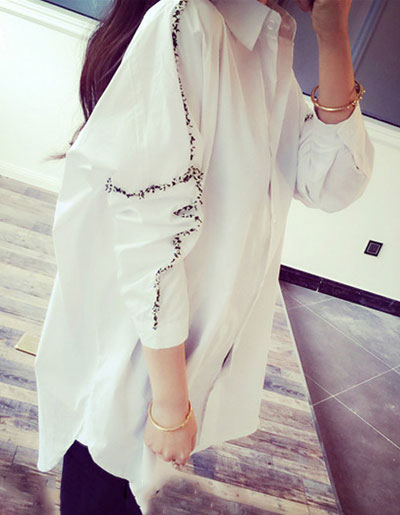 เสื้อเชื๊ตแฟชั่น คอปก แขนยาวใส่ง่ายๆ เท่หฺสไตล์เกาหลี รหัส 1716-สีขาว