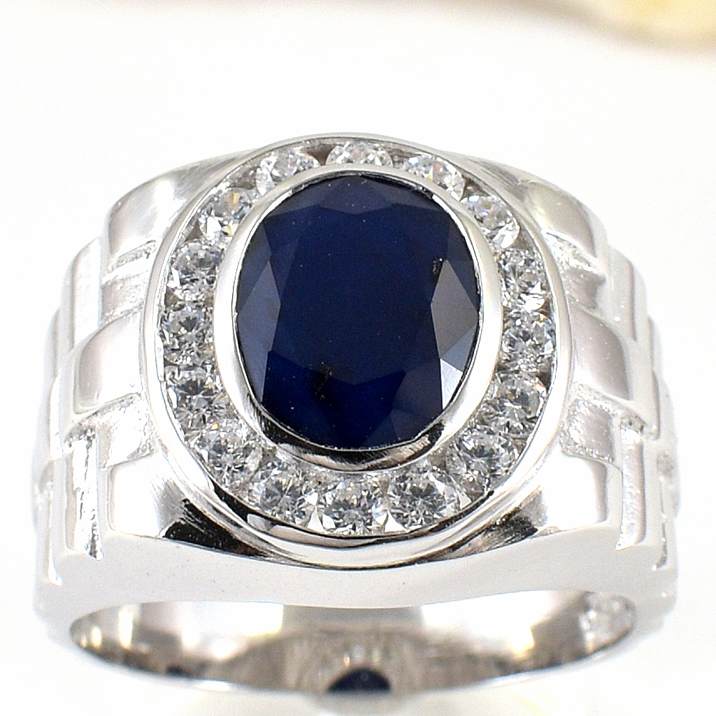 แหวนเงินแท้ราคาถูกชุบทองคำขาว ไพลินแท้ 3.35 กะรัต เพชรCZ 0.64 กะรัต งานประณีตสวยงาม สั่งผลิตค่ะ