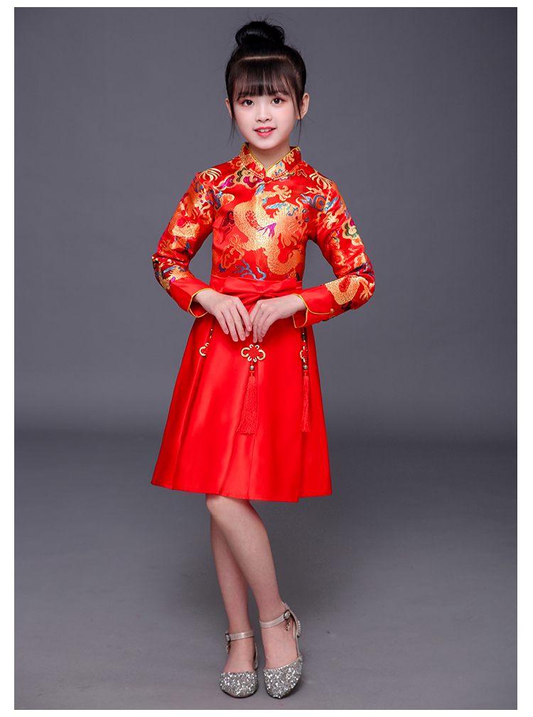 **พร้อมส่ง** ชุดจีน กี่เพ้า ชุดจีนเด็กชาย เสื้อสีแดงแขนขลิบทอง+สแลคดำ รุ่น 2