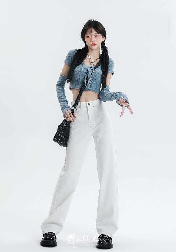 Winter White Jeans กางเกงยีนส์กันหนาวทรงขาตรงสีขาว