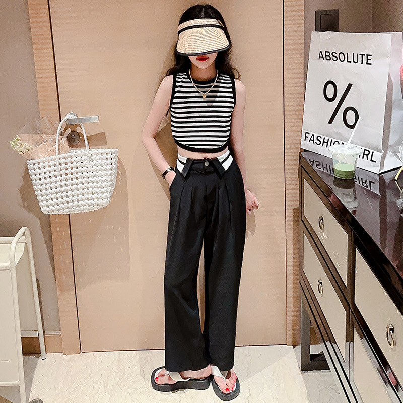 ชุดเต้น ชุดแดนซ์ ชุดลำลอง เสื้อกล้ามลาย+กางเกงเอวพับ