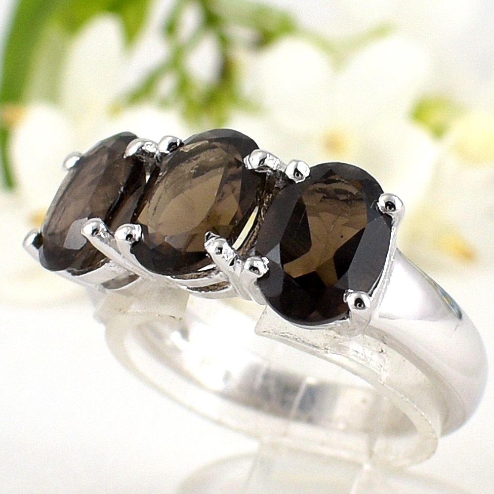 แหวนเงินแท้ราคาถูกชุบทองคำขาว พลอยแท้สโมกกี้ควอทซ์ 3.69 กะรัต งานประณีตสวยงาม สั่งผลิตค่ะ