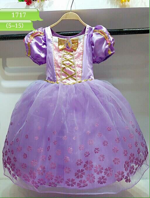 ชุดเด็ก : เดรสเจ้าหญิงราพันเซล สีม่วง ขลิบทอง