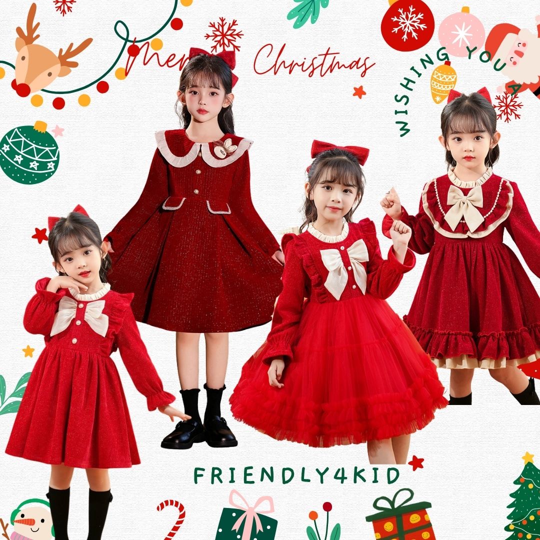 friendly4kid พร้อมส่ง ชุดคริสมาสต์ เดรสสไตล์คุณหนู โลลิต้า