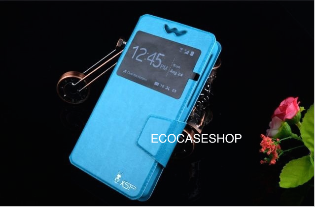 เคสฝาพับหนัง no.5 สำหรับหน้าจอ 5.2-5.5นิ้ว สีฟ้า