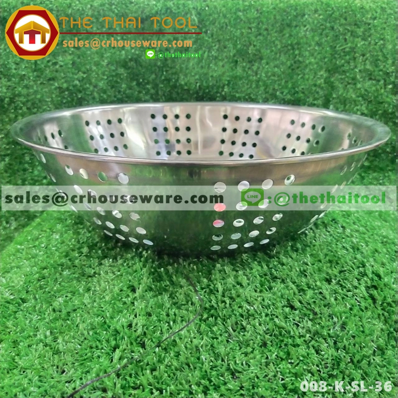 กะละมังล้างผัก รูใหญ่ สแตนเลส 36 ซม. 008-K-SL-36,Wash basin, large hole, stainless steel 36 cm