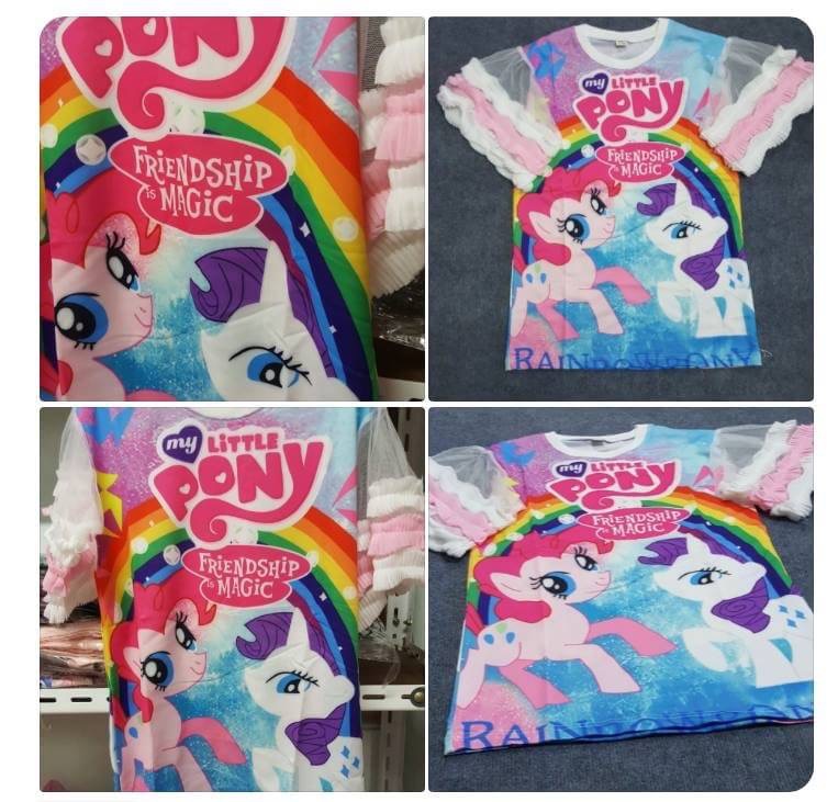 เดรสม้าโพนี่ แขนระบายสีฟ้า