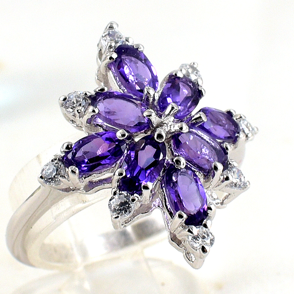 แหวนเงินแท้ราคาถูกชุบทองคำขาว แอมิทิสต์แท้ 1.84 กะรัต เพชรCZ 0.27 กะรัต งานประณีตสวยงาม สั่งผลิตค่ะ