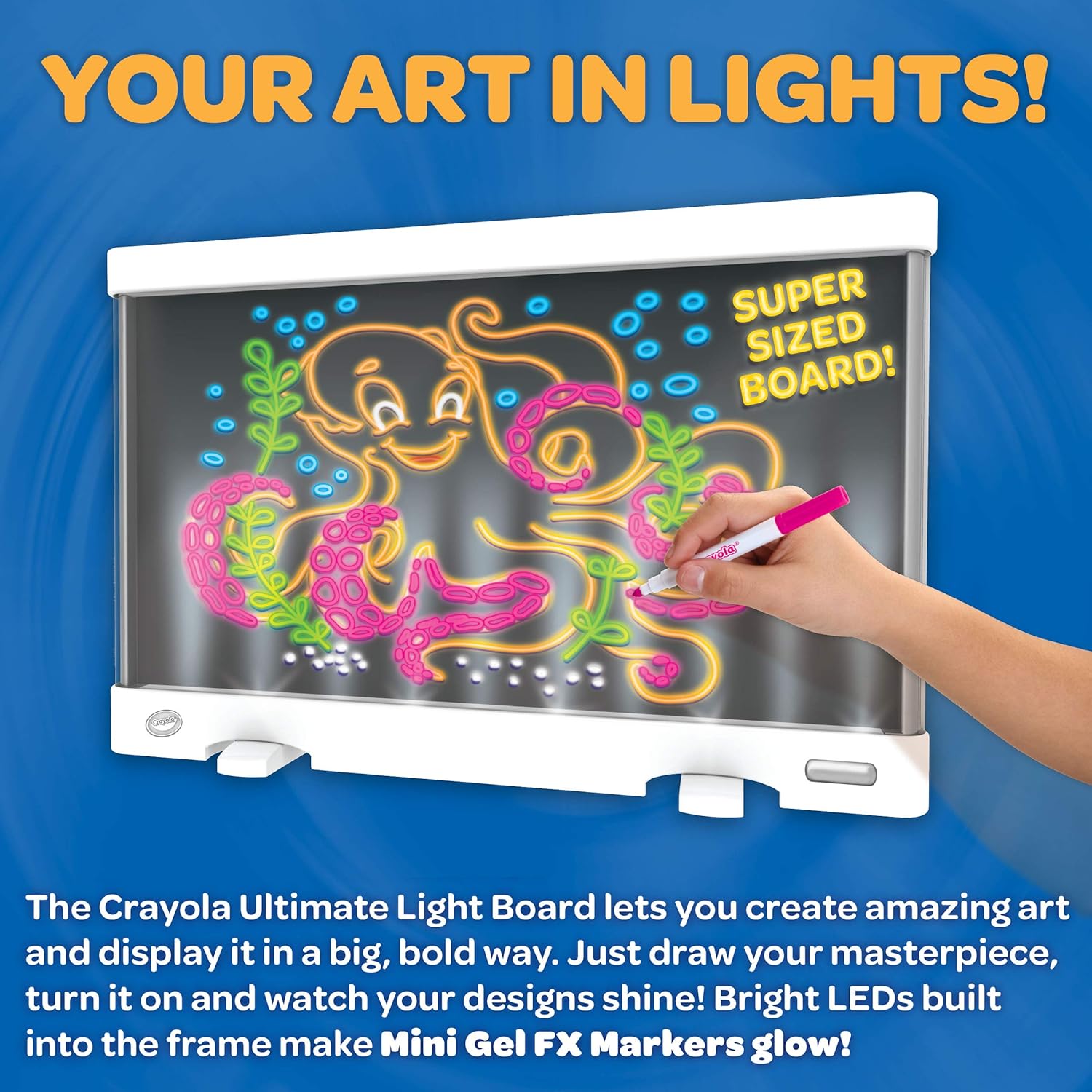 กระดานวาดศิลปะที่มีแสง Crayola 11.5” x 18“ Ultimate Light Board - White, Kids Drawing Tablet