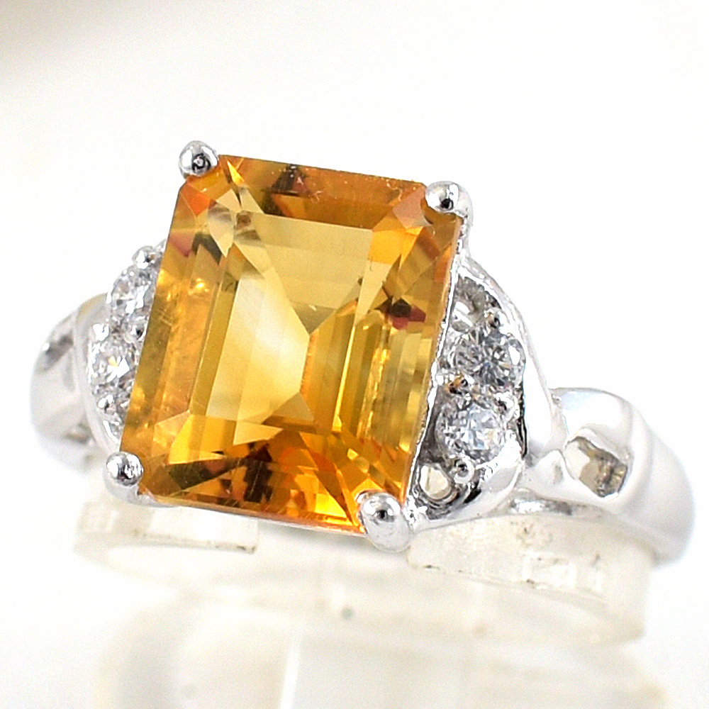 แหวนเงินแท้ราคาถูกชุบทองคำขาว ซิทรินแท้ 3.25 กะรัต เพชรCZ 0.06 กะรัต งานประณีตสวยงาม สั่งผลิตค่ะ