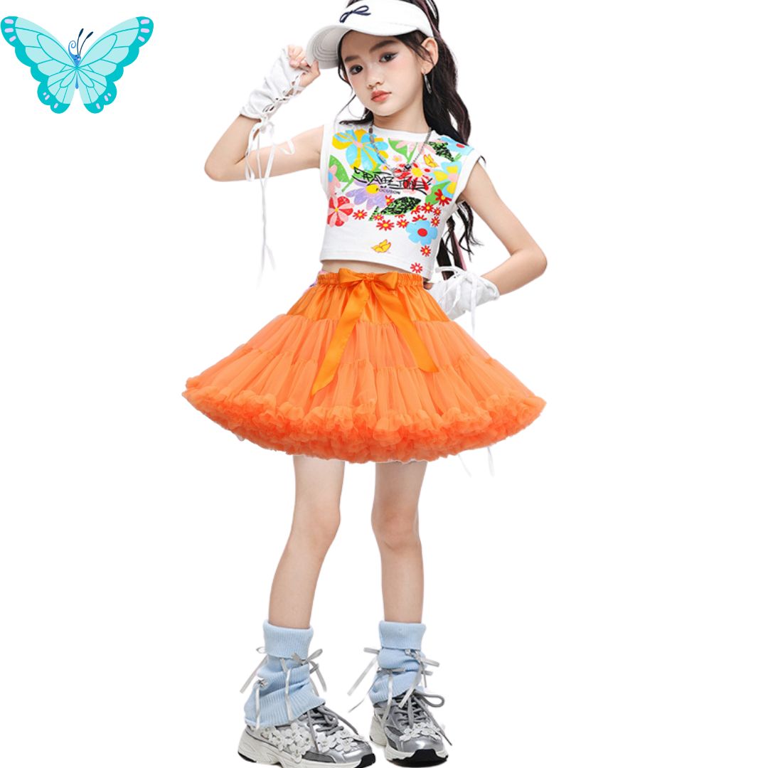 พร้อมส่ง กระโปรงTUTU พองฟู กระโปรงเด็ก พองฟู ติดริบบิ้นโบว์ พร้อมเสื้อและถุงมือ