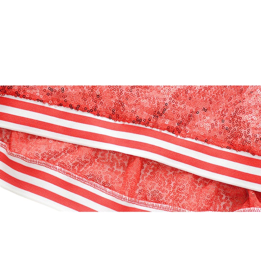 พร้อมส่ง ชุดเต้น ชุดแดนซ์ เซ็ต ปักเลื่อม แดง-ทอง เซ็ต 2 ขิ้น