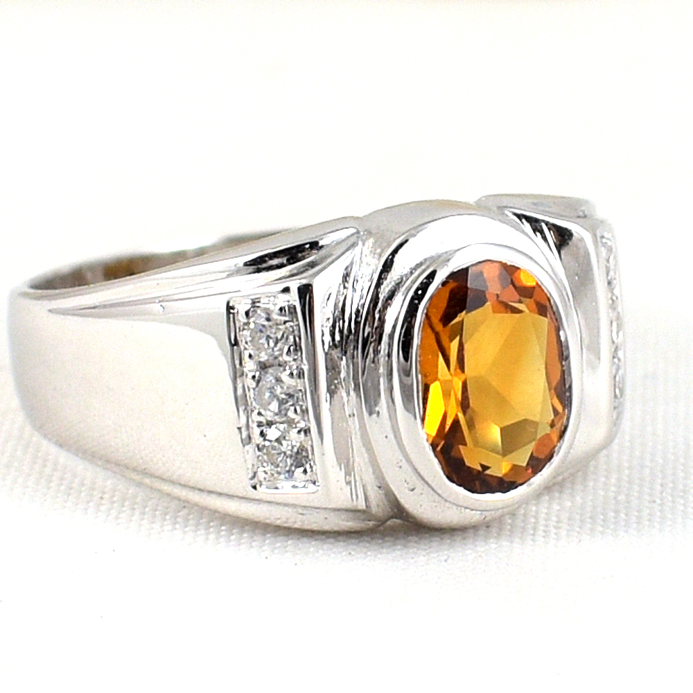 แหวนเงินแท้ราคาถูกชุบทองคำขาว ซิทรินแท้ 1.25 กะรัต เพชรCZ 0.15 กะรัต งานประณีตสวยงาม สั่งผลิตค่ะ