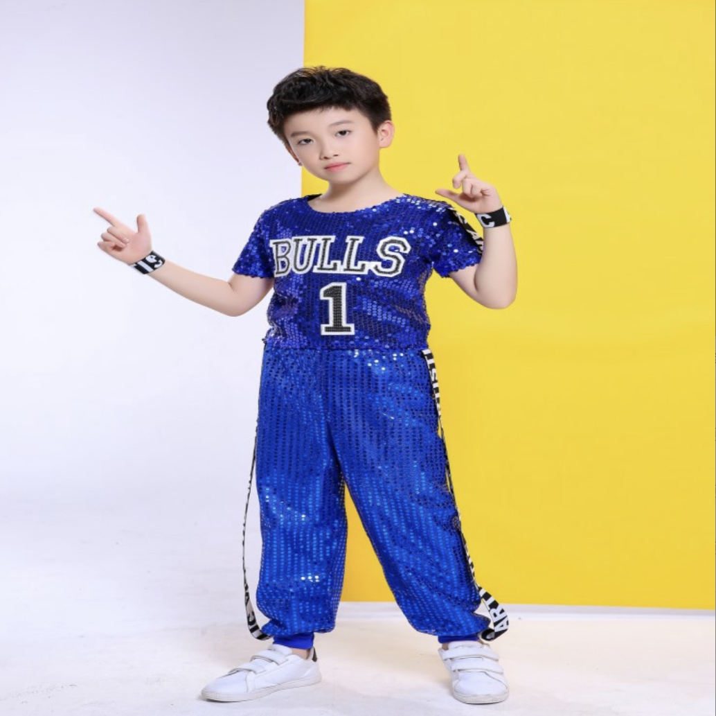 ชุดเต้น ฮิปฮอปเสื้อแขนสั้น ปักเลื่อม ขายาว BULL ตัวยาว