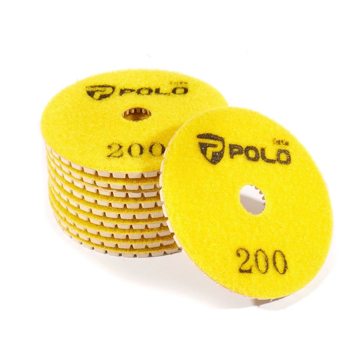 POLO ใบขัดหิน 4" แบบอ่อนตัว หลังสักหลาด (ใช้น้ำ) #50 - #3000 (กรุณาระบุเบอร์) ขายเป็นกล่อง ๆ ละ 10 ใบ