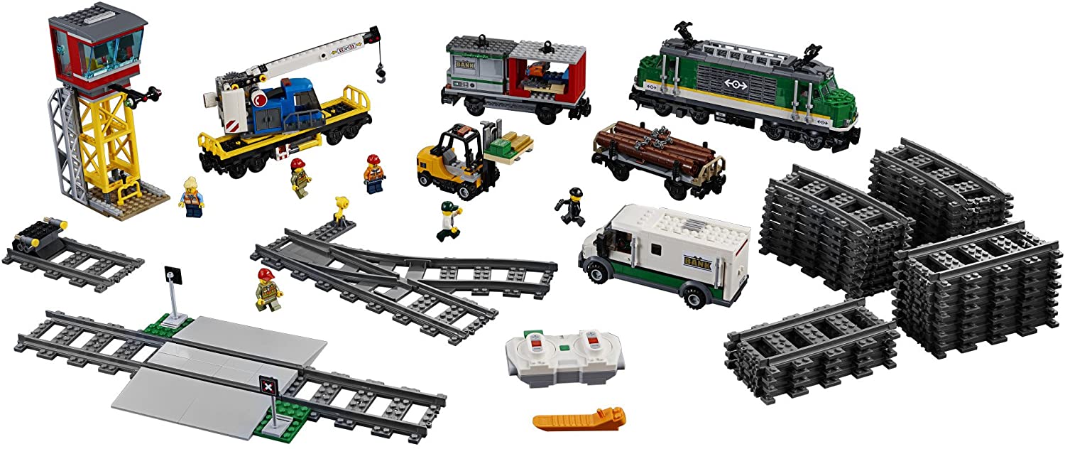 เลโก้ รถไฟชุดใหญ่มาก LEGO City Cargo Train 60198 Remote Control Train Building Set with Tracks for Kids(1226 Pieces)