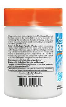 Doctor's Best, Best Collagen 6,600 mg Types 1 & 3,Powder (200 g)คอลลาเจนจากแบรนด์คุณภาพแบบผง บำรุง ผิว ผม เล็บและเนื้อเยื่อต่าง ๆทำให้ผิวเรียบเนียน กระชับ และกระจ่างใส
