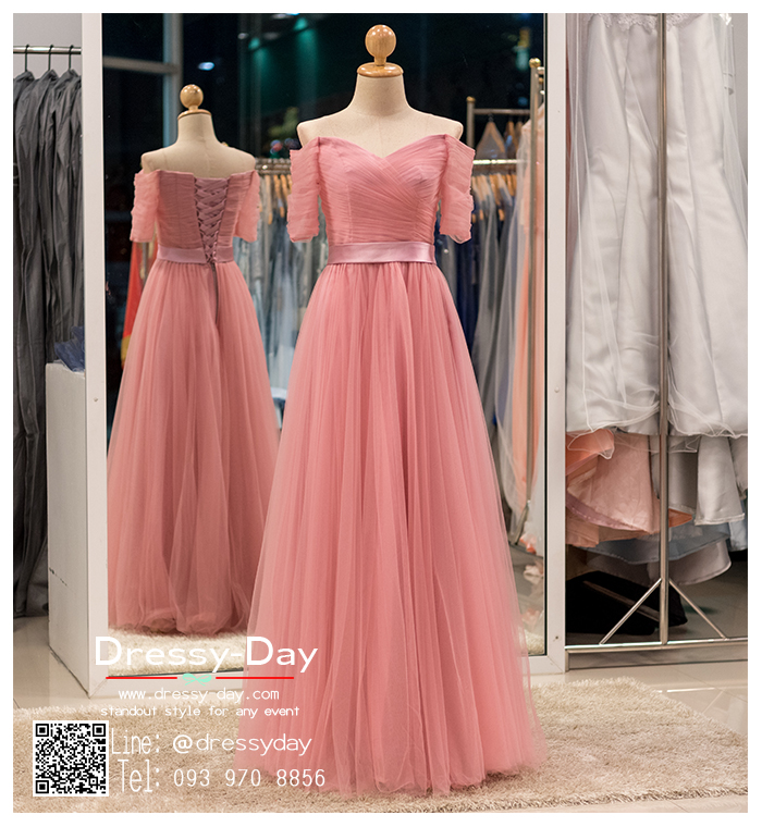 รหัส ชุดราตรี : PF071-2 ชุดแซก ชุดราตรียาว หรู สีชมพูกลีบบัว แขนยาว เรียบหรู เหมาะสำหรับงานแต่งงาน งานกลางคืน กาล่าดินเนอร์