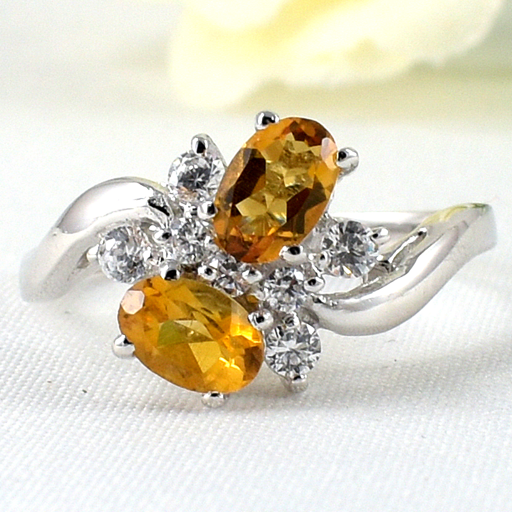 แหวนเงินแท้ราคาถูกชุบทองคำขาว ซิทรินแท้ 1.10 กะรัต เพชรCZ 0.235 กะรัต งานประณีตสวยงาม สั่งผลิตค่ะ