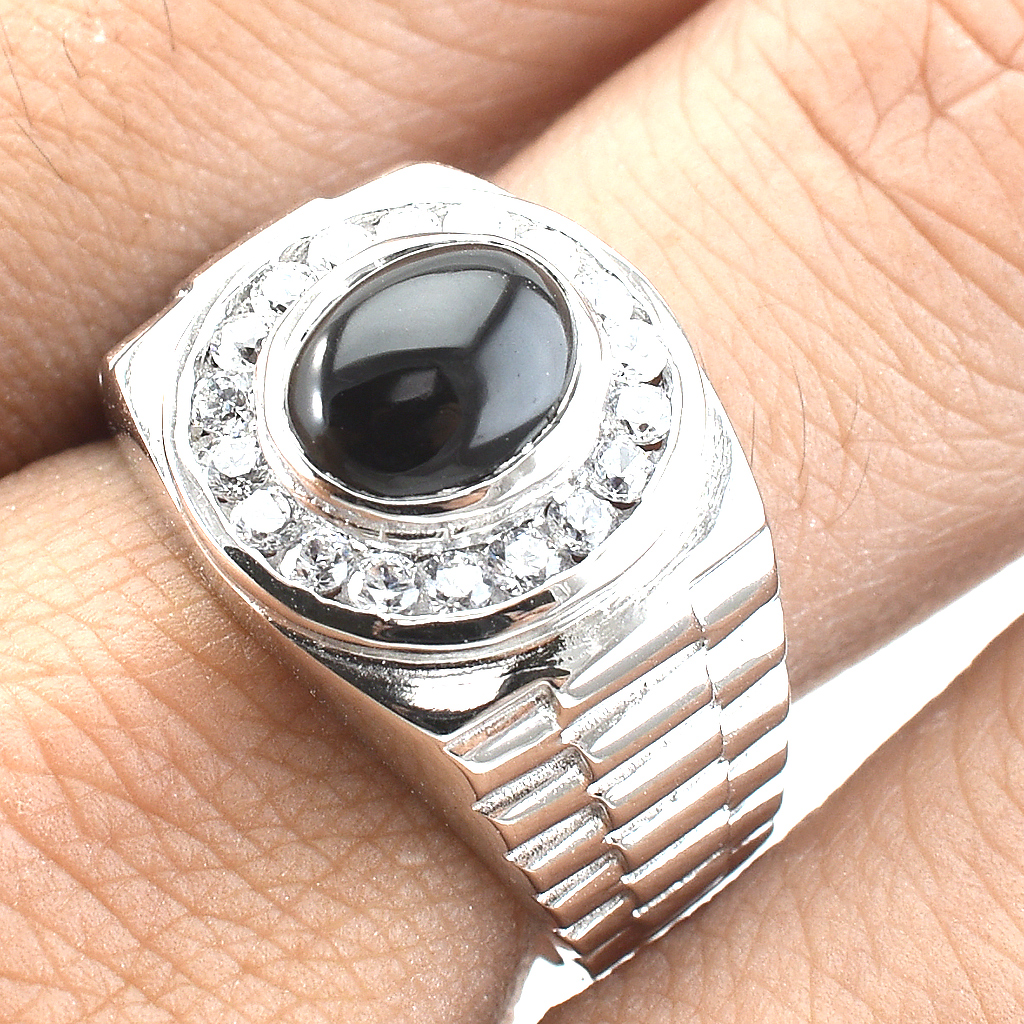 แหวนเงินแท้ราคาถูกชุบทองคำขาว นิลแท้ 3.20 กะรัต เพชรCZ 0.54 กะรัต งานประณีตสวยงาม สั่งผลิตค่ะ