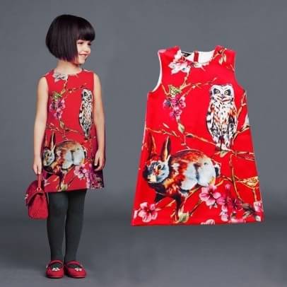 เดรสแขนกุด นกฮุก สีแดง