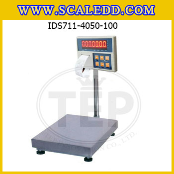 เครื่องชั่งตั้งพื้นพร้อมปริ้นสติ๊กเกอร์ในตัว 100kg ขนาดแท่น 40x50cm. เครื่องชั่งดิจิตอล100kg พิกัดน้ำหนัก 100kg ค่าละเอียด 10g เครื่องชั่งยี่ห้อ SDS รุ่น IDS711-Label printer