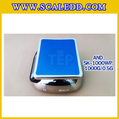 เครื่องชั่งน้ำหนักดิจิตอล1000กรัม เครื่องชั่งกันน้ำ1000g เครื่องชั่งดิจิตอล1000กรัม ตาชั่งกันน้ำ1000กรัม พิกัดน้ำหนัก 1000g ความละเอียด 0.5g ยี่ห้อ AND รุ่น SK-WP (เครื่องชั่งผ่านตรวจรับรองจากสำนักชั่งตวงวัด)