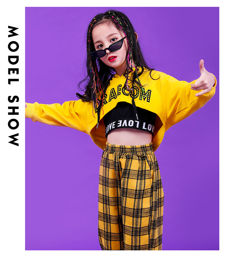 ชุดเต้น ชุดแดนซ์ เซ็ตลายสก๊อต สีเหลือง/สีแดง