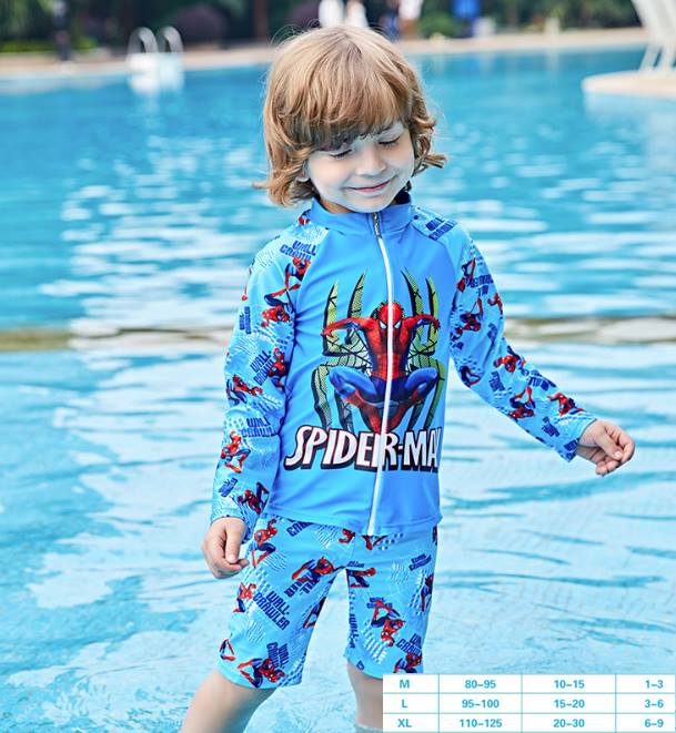 พร้อมส่ง ชุดว่ายน้ำเด็ก ชุดว่ายน้ำ ลายการ์ตูน เสื้อ+กางเกง+หมวก